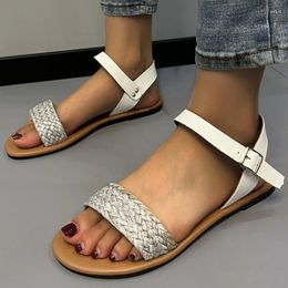 Sandals 2024 Breathable Buckle Ladies Summer Elegant Open Toe Fashion Round Outdoor Casual Slip On Flat Shoes