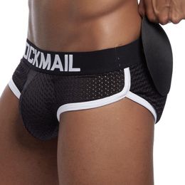 JOCKMAIL Brand Mens Underwear Briefs Sexy Pad Front + Back Magic buttocks Double Removable Push Up Cup JM346