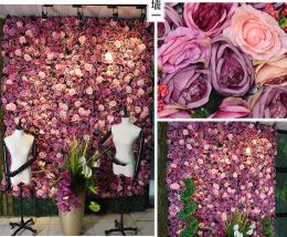 Decorative Flowers TONGFENG Purple Pink Artificial Silk Rose Peony 3D Flower Wall Panels Backdrop Runner Wedding Stage Decoration With Green 2024302