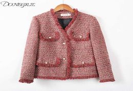 2020 New Spring Women Tweed Jackets New Brand Ladies Blends Wool Tassel Long Sleeve Red Single Breasted V Neck Fringe Coats6506358