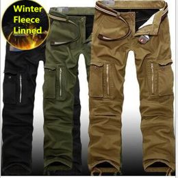 Pants 2940 Plus size Men Cargo Pants Winter Thick Warm Pants Full Length Multi Pocket Casual Military Baggy Tactical Trousers