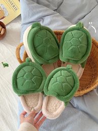 Cute Turtle Warm Plush Home Slippers Man Women Shoes For Parents Children Winter Comfortable Boys Girls Baby Slipper Kids 240227