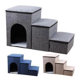 Mats Pet Safe Cosy Folding Stairs With Storage Box Dog Cat Nest NonSlip Pads Ramp For Puppy Durable 3 Steps Stairs For Corgi Bucket