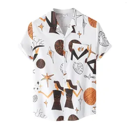 Men's Casual Shirts Short Sleeve Classic Cartoon Print Lapel Button Front Pocket Top Blouses Hawaiian Camisas De Hombre