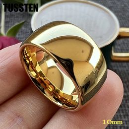 TUSSTEN 10MM Gold Color Tungsten Ring For Men Women Wedding Band Trendy Jewel Dome polishing 240220