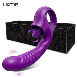 Tongue Licking G Spot Vibrator Female 20 Modes Swing Nipple Clitoris Dildo Multiple Stimulation Adult Goods Sex Toys for Women 240227