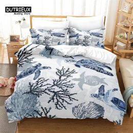 sets Fish Sea Turtle Duvet Cover Jellyfish Seashell Starfish Bedding Set Microfiber Marine Theme Quilt Cover Twin Full For Kids Adult