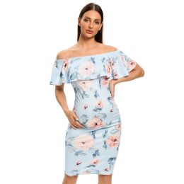 Dresses Summer Women's Elegant Floral Ruffle Off Shoulder Maternity Dress Sleeveless Pregnancy Clothes Fitted Bodycon Dress for Photo