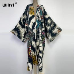 Blends 2022 America WINYI autumn winter Women elegant Vintage printing Vintage Long Dress Elegant Full Sleeve Casual warm coat kimono