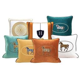 Cushion/Decorative Pillow Luxury Living Room Sofa Decorative Case Embroidered Horse Cushion Er El Bedroom Bedside Square Drop Deliver Dhqyo