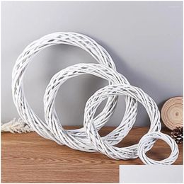 Decorative Flowers Wreaths 10-30Cm Christmas Rattan Ring White Wreath Garland Hanging Vine Diy Craft Xmas Ornaments Party Decorations Ot672