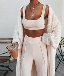 NewAsia Tacksuit Women 2 Piece Set Sleeveless White Ribbed Two Piece Outfits Crop Top Long Pants Plus Size Casual Matching Sets 209722686