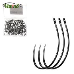 Fishhooks Vtwins 100PCS/Box Fly Fishing Hooks Coating High Carbon Stainless Barbless Curved Nymph Shrimp Caddis Pupa Fly Tying Hooks