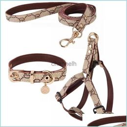 Dog Collars Leashes Step In Dog Harness Designer Leashes Plaid Leash For Cat Chihua w 240302