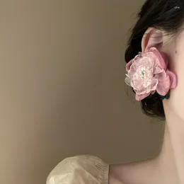 Stud Earrings Oversize Pink Color Block Lace Flower Wedding Bride Earring For Women Elegant Floral Charm Big Jewelry