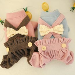 Rompers Pet Dog Clothes Autumn and Winter New Teddy Bear Puppies Cats Bloomers Bow Suspenders Suitable for Small and Mediumsized Dogs