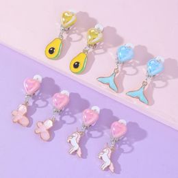 DIY Korean Style Kids Ear Clip Lovely Cartoon Unicorn Mermaid Butterfly No Piercing Earring for Girls Children Gift Cute Jewelry 240226