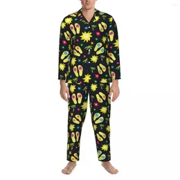 Men's Sleepwear Vacation Palm Pyjama Sets Spring Summer Time Flip Flops Cute Soft Night Male 2 Pieces Loose Oversize Graphic Nightwear