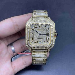 Men's Ice diamonds yellow gold stainless steel case full diamond shine good automatic watch188h