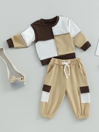 Clothing Sets YINGISFITM Toddler Baby Boy Sweatshirt Clothes Contrast Colour Block Crewneck Long Sleeve Tops Pants Cute Fall Winter Outfit