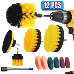 Cleaning Brushes New 12 Pcs Electric Drill Brush Kit Scrubber Cleaning For Carpet Glass Car Kitchen Bathroom Toilet Tools Household Dr Dhtig