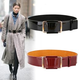 Women Design Fashion Genuine Leather Cummerbunds Female Dress Corset Waistband Belts Decoration No Pin Gold Buckle Cow Belt 240219