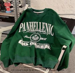 Men039s T Shirts Gmiixder Vintage Long Sleeve Shirt American Retro Dark Green Oneck Tshirt Men Women High Street Top Oversize 8746218