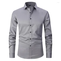 Men's Dress Shirts Men Button Up Shirt Slim Fit Long Sleeve Business Formal Solid Colour Thin Button-down Collar Wedding Social