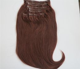Human Brazilian Hair Clip in Hair Dyeable Dark Auburn Brown Remy Hair Extensions Can be Bleached Customize 185692726
