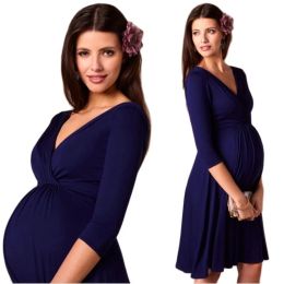 Dresses Dresses For Women Pregnant Dresses Maternity Vneck Three Quarter Sleeve Pleated Beautiful Clothes Pregnancy Party Evening Dress