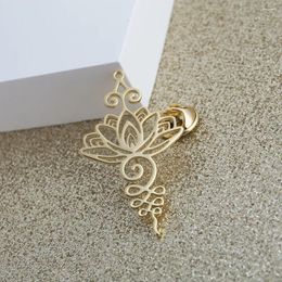 Brooches Fashion Stainless Steel Lotus Unalome Brooch Yoga Chakra Symbol Flower Of Life Butterfly Buckle Pin Jewellery For Women