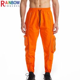 Pants Rainbowtouches Cargo Sweatpants For Men Trend Classic Laceup Orange Cargo Pants Sports Trousers Reflective Strip Male Overalls