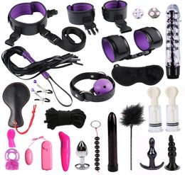 Bdsm Vibrator Bondage Set Sex Toys for Women Men Hand s Nipple Clamps Whip Spanking Sex Silicone Metal Anal Plug Butt Y1912074674884
