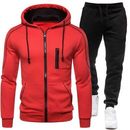 Active Wear Mens Fashion Autumn Winter Double Zipper Jacket Hoodie Pant Warm Tracksuit Sportwear Jogging Suits M3XL 240227