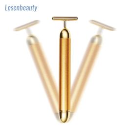 Devices 1pcs 24k Gold Thin Face Stick Roller Slimming Massage Stick Face Beauty Care Tshaped Vibrating Tool