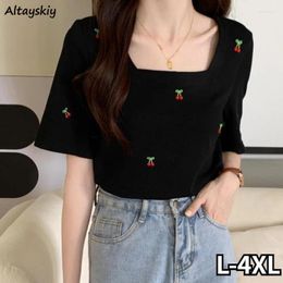 Women's T Shirts Black Printed T-shirts Women Y2k Ulzzang Short-sleeve Summer Tops L-4XL Square Collar Students Korean Fashion Clothing