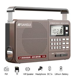 Radio Portable FM Radio High Volume Smart Card Speaker Wireless Radio Small Sound FM Radio Music Digital Player with LED Flashlight