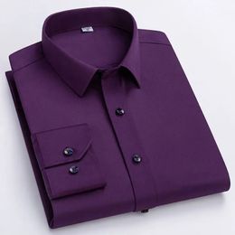 Long Sleeve Mens Dress Shirts Fashion Elastic Wrinkle Resistant Plain Colour Social Business Smart Casual Shirt Regular Fit 240229