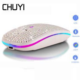 Mice Rechargeable Bluetooth 5.0 Wireless Mouse DiamondStudded 2.4G Silent Ultrathin Ergonomic Mause USB Portable Mice For Laptop PC