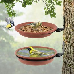 Feeding Wall Hanging Bird Feeder Bowl Tree Mounted Bird Bath Spa Include 2 Bird Trays Metal Rings and Screws