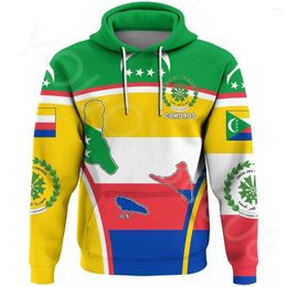 Men's Hoodies Autumn And Winter African Clothing Zipper Hoodie Casual Sweater Sports Wind Loose Print Harajuku - Comoros Flag