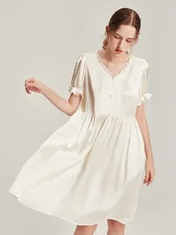 Women's Sleepwear 6A 19 Mm 2024 Summer Silk Nightwear Lace White Short Sleeve Evening Dress Gown Pyjamas