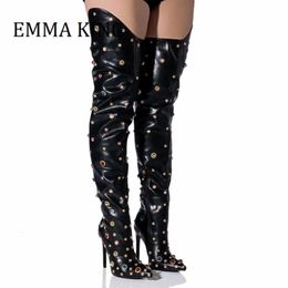 Women Rhinestone Thigh High Boots Sexy Pointed Toe Stilettos Over The Knee Boots Ladies Luxurious Dress Shoes Botas De Mujer 240227