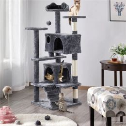 Scratchers 54.5" Double Condo Cat Tree with Scratching Post Tower, Dark Grey