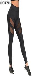 factory outlet 2017 Athleisure leggings for women mesh splice fitness leggins slim black legging pants plus size 6067186