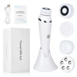 Devices Electric Facial Cleansing Brush with 4 Heads Waterproof Wireless Face Washing Brush For Massage Exfoliate Spot Cleaner Skin Care