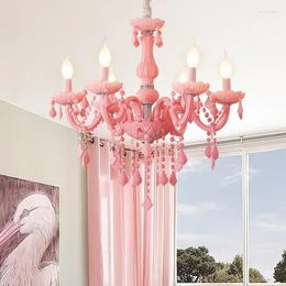 Pendant Lamps European-style Pink Crystal Chandelier Warm Living Room Children's Bedroom Beauty Salon Macaron Decorative
