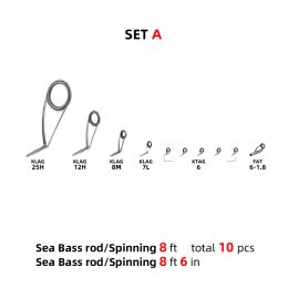 Rods NooNRoo Kit for SEABASS 8'or8'6" Casting Fishing Rod Guide Set Kit With SIC Ring Stainless Steel Guide DIY Fishing Rod Accessory