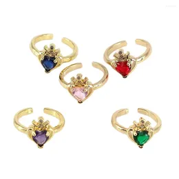 Cluster Rings 10PCS Copper Zircon Heart For Women Crystal Colourful Open Enamel Ring Gift Jewellery