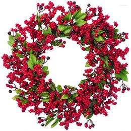 Decorative Flowers Christmas Wreath Artificial Red Berry With Green Leaves Holiday Garland For Front Door Decoration